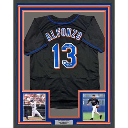 Framed Autographed Edgardo Alfonzo 35x39 New York Black Baseball Jersey JSA COA | Hall of Fame Sports Memorabilia | vintageantiquesgifts.com