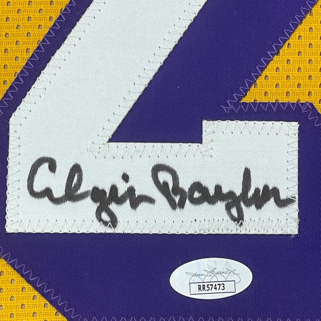 Framed Autographed Elgin Baylor 35x39 Los Angeles LA Yellow Basketball Jersey JSA COA | Certified Authentic Signed Memorabilia | vintageantiquesgifts.com