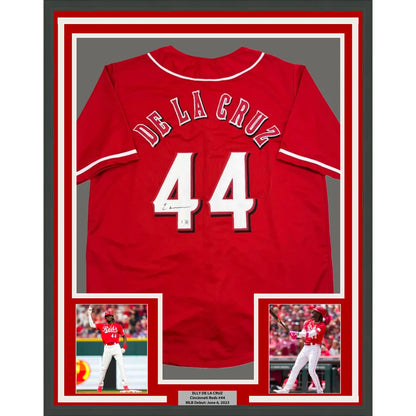 Framed autographed Elly De La Cruz Cincinnati Reds jersey with number 44