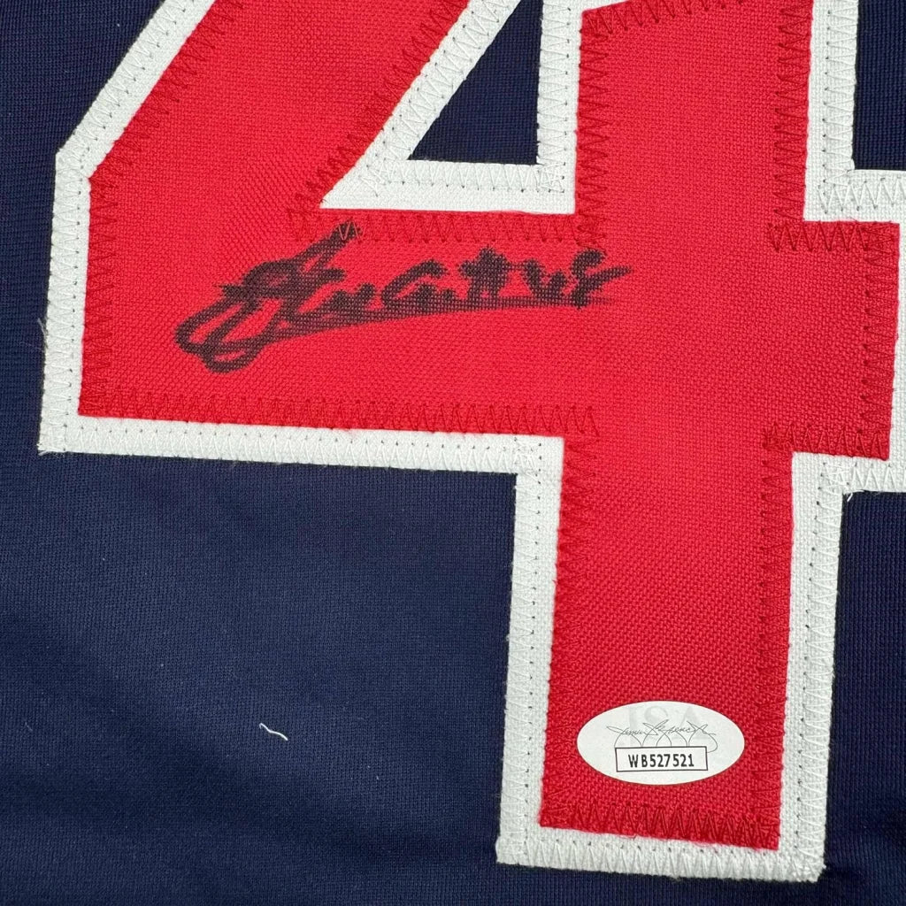 Framed autographed Emmanuel Clase Cleveland Guardians number 4 jersey back