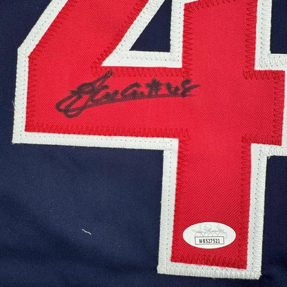 Framed autographed Emmanuel Clase Cleveland Guardians number 4 jersey back