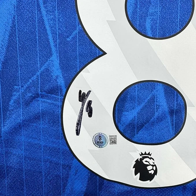 Framed autographed Enzo Fernandez Chelsea FC blue jersey number 8 Beckett COA