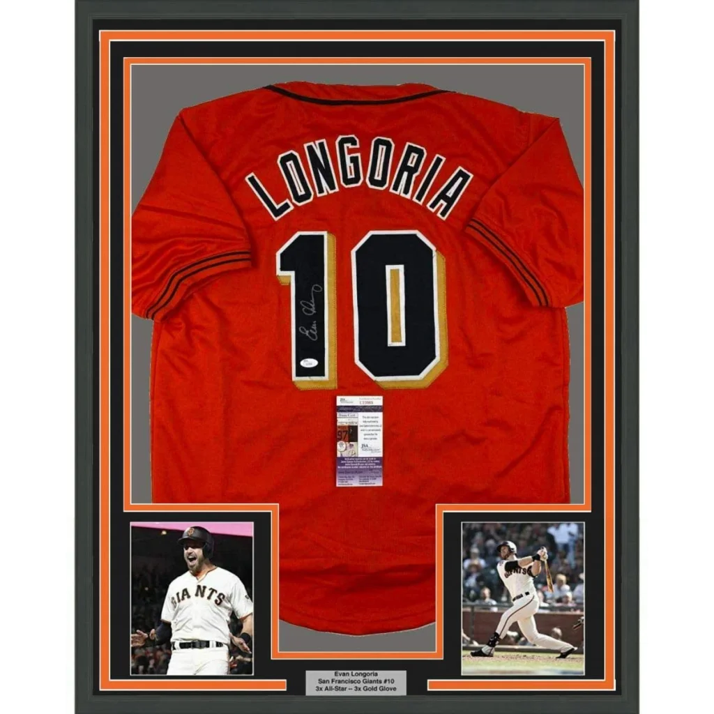 Framed autographed Evan Longoria San Francisco Giants orange jersey