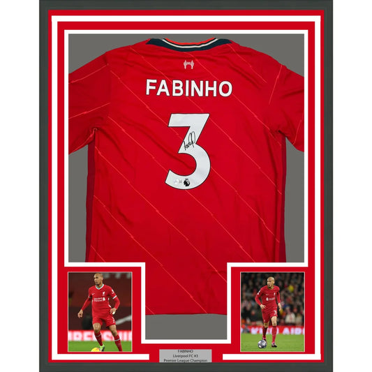 Framed Fabinho Liverpool FC signed jersey with photos for display and collection