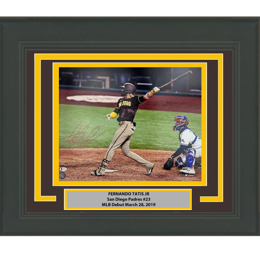 Framed autographed Fernando Tatis Jr. San Diego Padres 16x20 photo with BAS COA