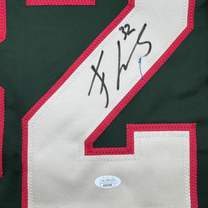 Framed autographed Filip Gustavsson Minnesota Wild green jersey number 2 JSA COA