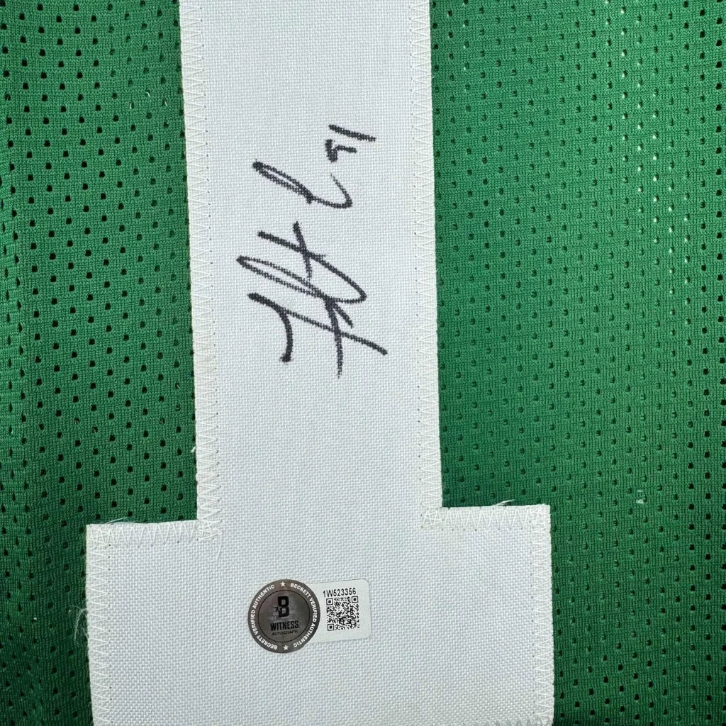 Framed autographed Fletcher Cox Philadelphia Kelly green football jersey with Beckett BAS COA