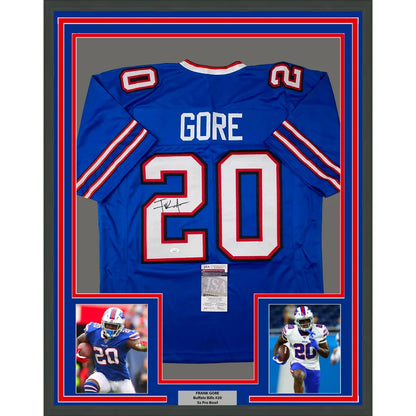 Professionally framed Frank Gore Buffalo Bills autographed jersey with player photos