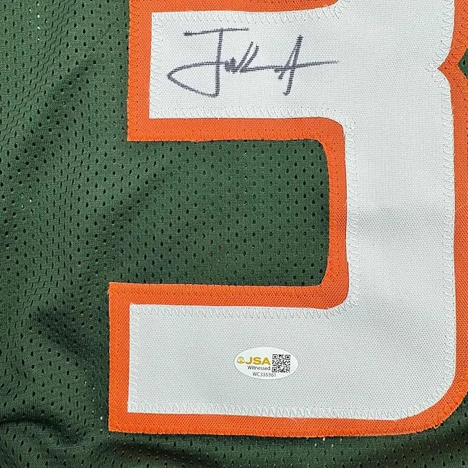 Framed Autographed Frank Gore 35x39 Miami Green Football Jersey JSA COA | Certified Authentic Signed Memorabilia | vintageantiquesgifts.com