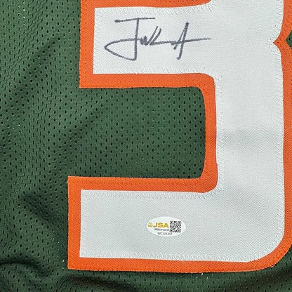 Framed Autographed Frank Gore 35x39 Miami Green Football Jersey JSA COA | Certified Authentic Signed Memorabilia | vintageantiquesgifts.com