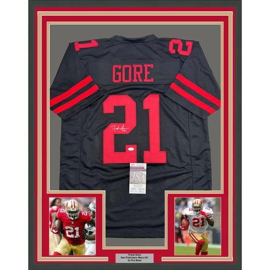 Professionally framed Frank Gore San Francisco jersey with autograph and player photos