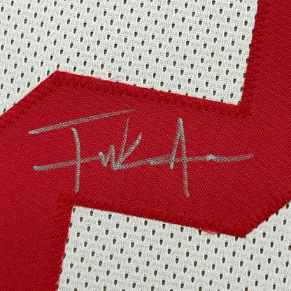 Framed Autographed Frank Gore 35x39 San Francisco White Football Jersey Beckett BAS COA | Certified Authentic Signed Memorabilia | vintageantiquesgifts.com