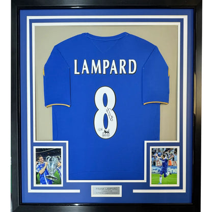 Framed Autographed Frank Lampard 35x39 Chelsea FC Blue Soccer Futbol Jersey Beckett BAS COA | Hall of Fame Sports Memorabilia | vintageantiquesgifts.com