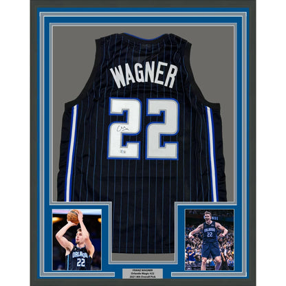 Framed Franz Wagner autographed Orlando Magic Jersey with player photos and plaque