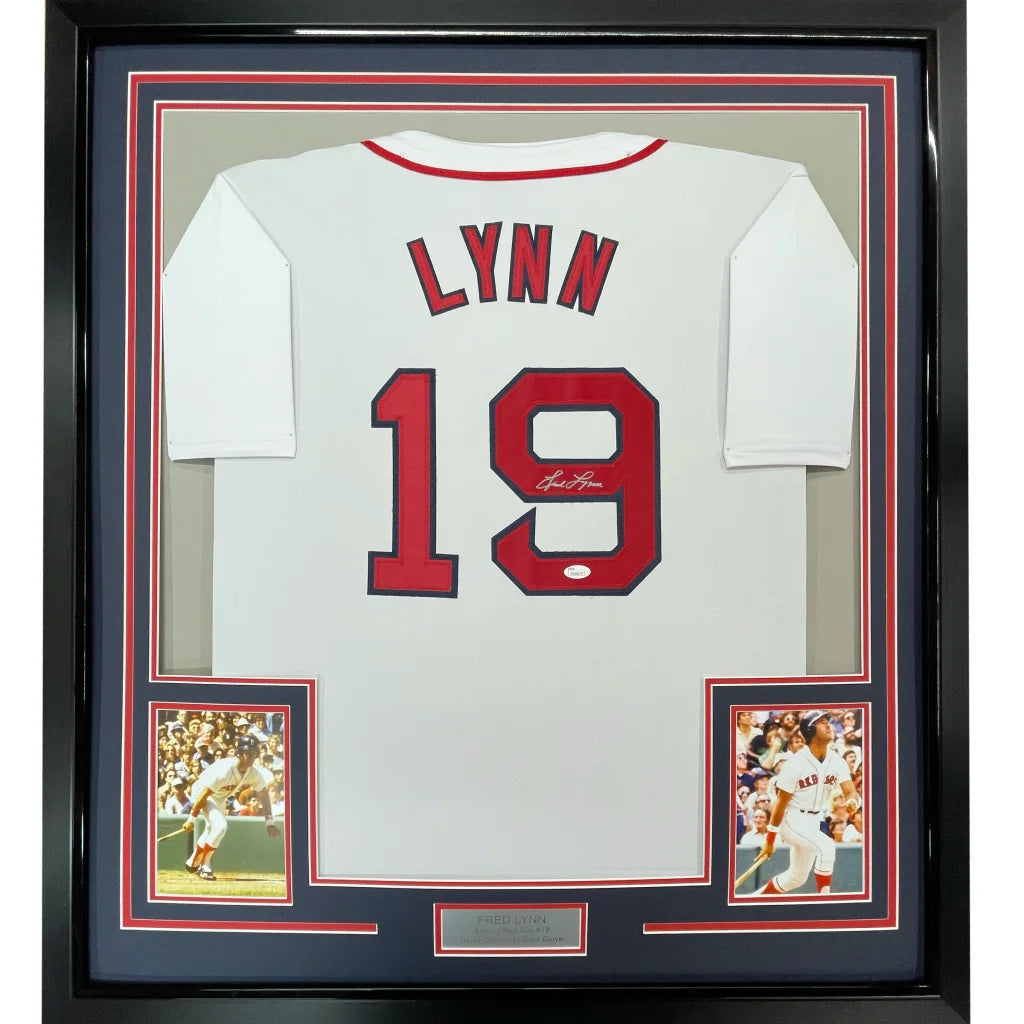 Framed Autographed Fred Lynn 35x39 Boston White Baseball Jersey JSA COA | Hall of Fame Sports Memorabilia | vintageantiquesgifts.com