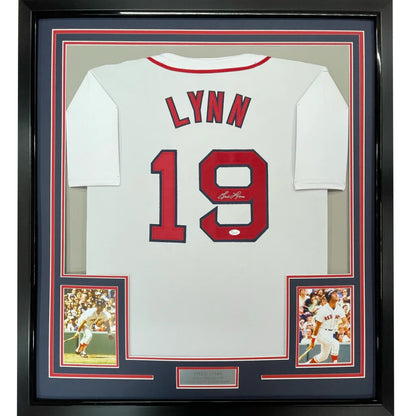 Framed Autographed Fred Lynn 35x39 Boston White Baseball Jersey JSA COA | Hall of Fame Sports Memorabilia | vintageantiquesgifts.com