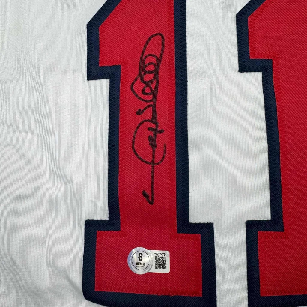 Framed Autographed Gary Sheffield 35x39 Atlanta White Baseball Jersey Beckett BAS COA | Certified Authentic Signed Memorabilia | vintageantiquesgifts.com