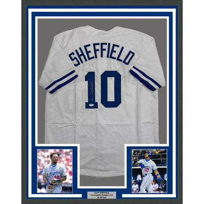 Framed Autographed Gary Sheffield 35x39 Los Angeles LA White Baseball Jersey PSA/DNA COA | Hall of Fame Sports Memorabilia | vintageantiquesgifts.com