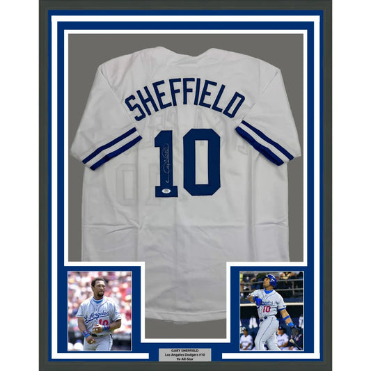 Framed Autographed Gary Sheffield 35x39 Los Angeles LA White Baseball Jersey PSA/DNA COA | Hall of Fame Sports Memorabilia | vintageantiquesgifts.com