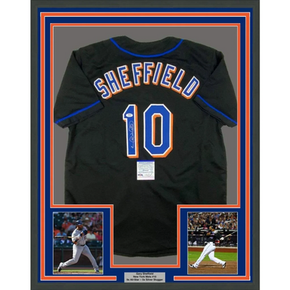 Framed Autographed Gary Sheffield 35x39 New York Black Baseball Jersey PSA/DNA COA | Hall of Fame Sports Memorabilia | vintageantiquesgifts.com