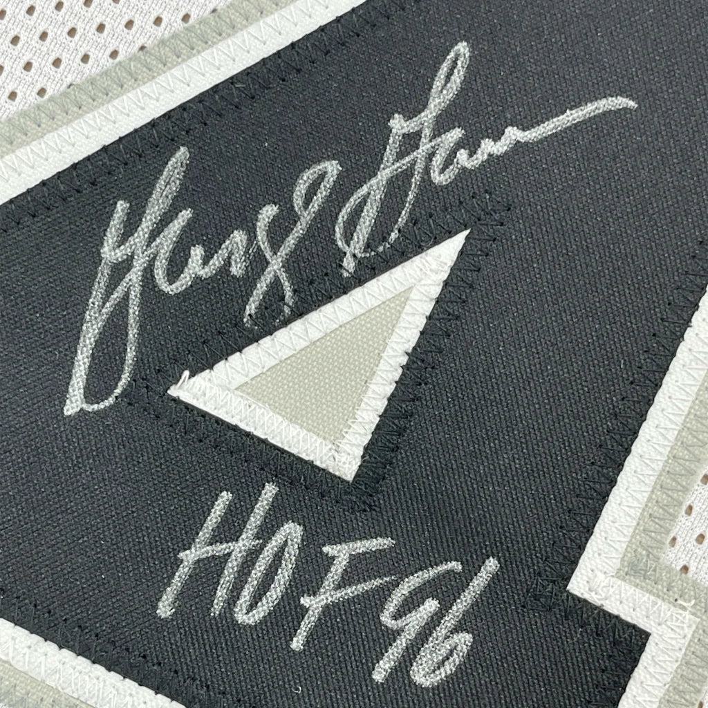 Framed Autographed George Gervin 35x39 HOF 96 San Antonio White Basketball Jersey JSA COA | Certified Authentic Signed Memorabilia | vintageantiquesgifts.com