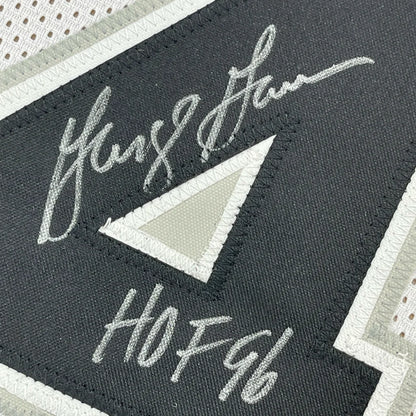 Framed Autographed George Gervin 35x39 HOF 96 San Antonio White Basketball Jersey JSA COA | Certified Authentic Signed Memorabilia | vintageantiquesgifts.com