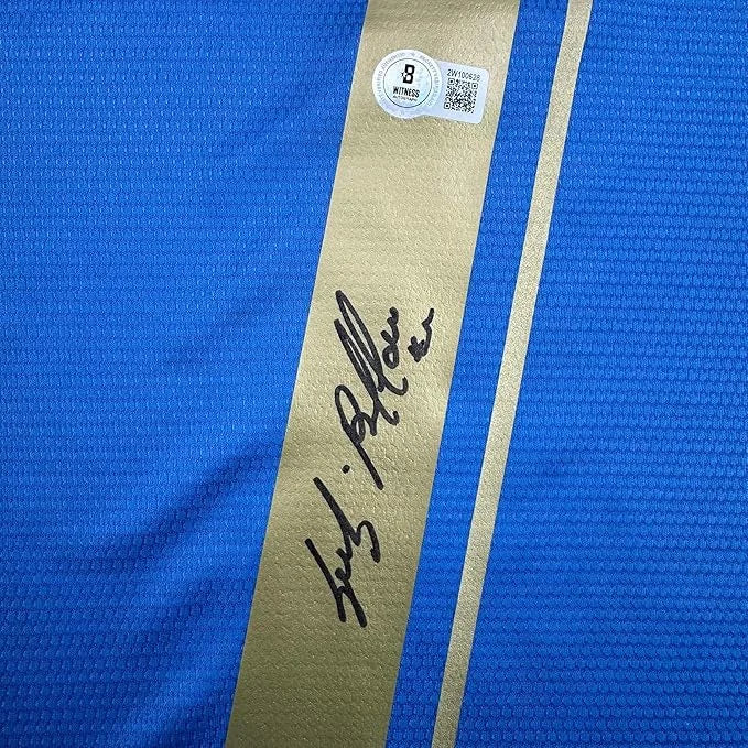 Framed autographed Gianluigi Buffon Italy blue soccer jersey with Beckett BAS COA