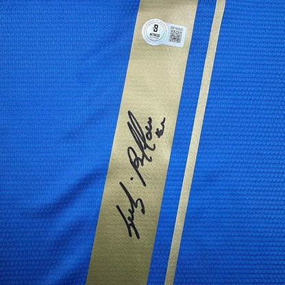 Framed autographed Gianluigi Buffon Italy blue soccer jersey with Beckett BAS COA