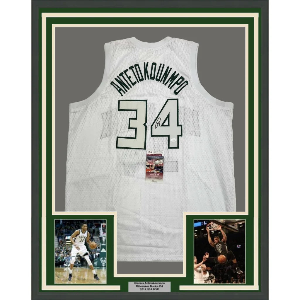 Giannis Antetokounmpo Milwaukee Bucks framed jersey with hologram for your man cave