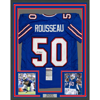 Framed and matted Buffalo Bills jersey with player photos and authentication ready to hang