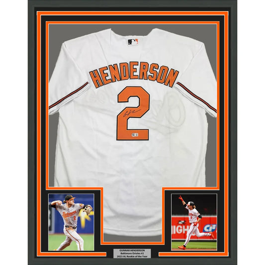 Professionally framed Gunnar Henderson jersey with Beckett BAS COA and player photos