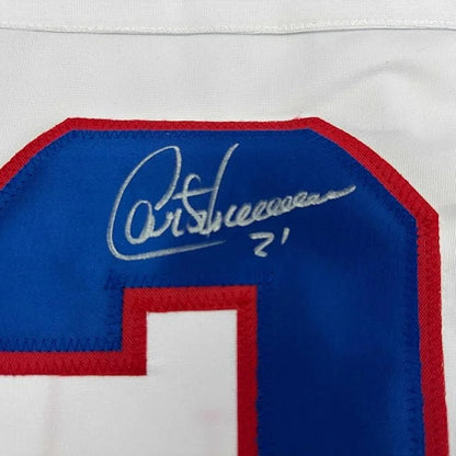 Framed Autographed Guy Carbonneau 35x39 Montreal White Hockey Jersey JSA COA | Certified Authentic Signed Memorabilia | vintageantiquesgifts.com