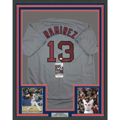 Framed Manny Ramirez Boston Red Sox grey baseball jersey with photos for your man cave