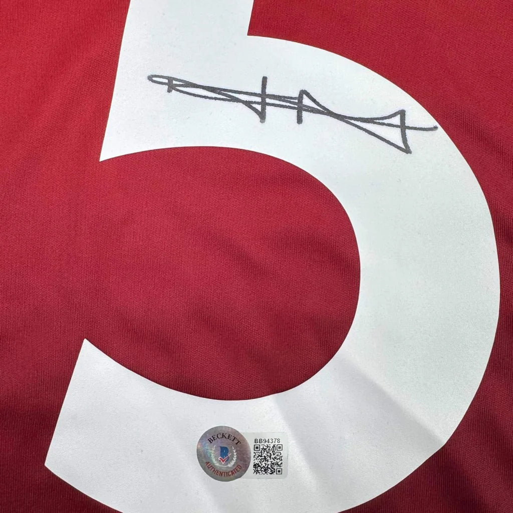 Framed autographed Harry Maguire Manchester United red jersey with number 5, Beckett BAS COA