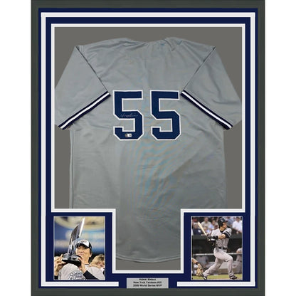Framed Autographed Hideki Matsui 35x39 New York Grey Baseball Jersey Beckett BAS COA | Hall of Fame Sports Memorabilia | vintageantiquesgifts.com