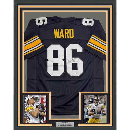 Professionally framed Pittsburgh black retro Hines Ward jersey for man cave display