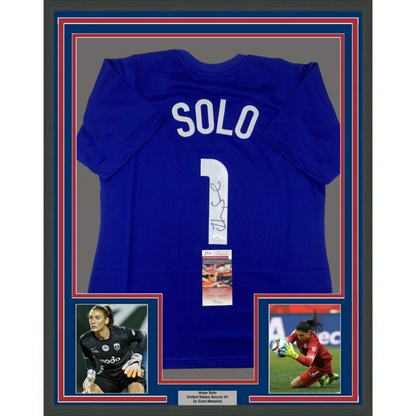 Hope Solo soccer jersey professionally framed with autographs and JSA COA for fans