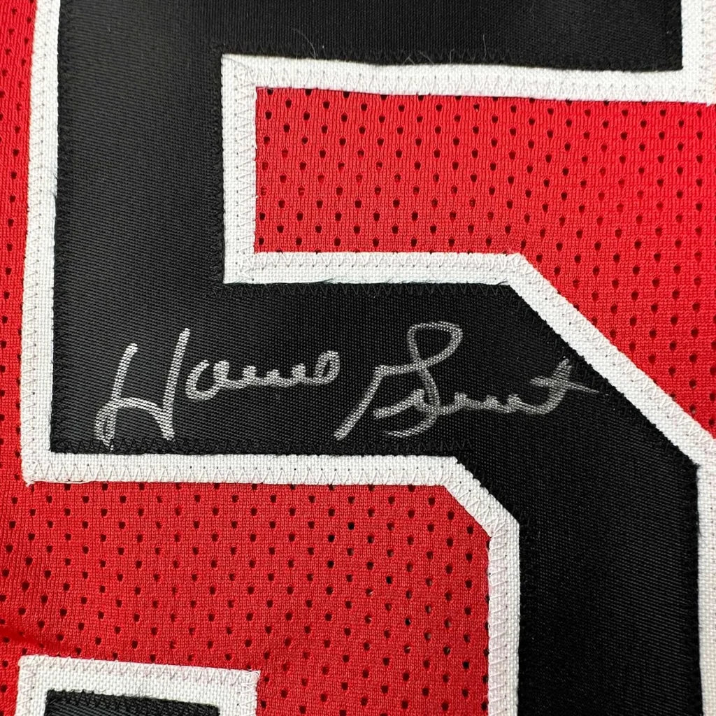 Red and black Horace Grant Bulls jersey with autograph, professionally framed for display