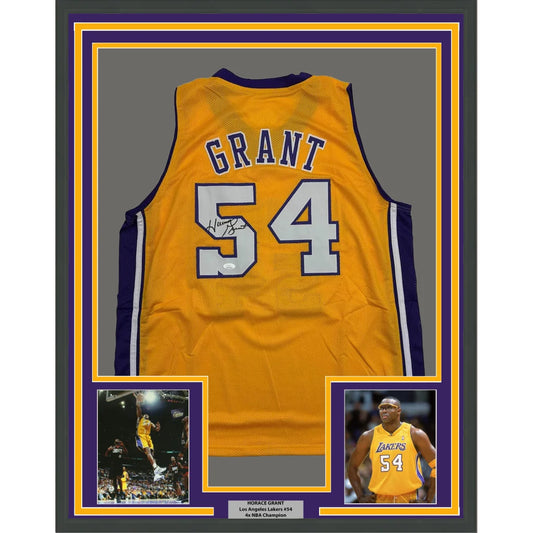 Framed Autographed Horace Grant 35x39 Los Angeles Yellow Basketball Jersey JSA COA | Hall of Fame Sports Memorabilia | vintageantiquesgifts.com