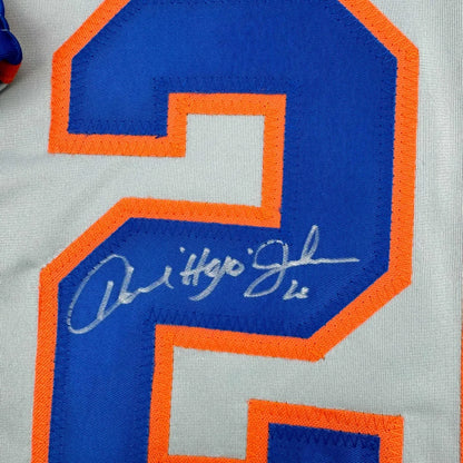 White and blue Howard Johnson York Grey Baseball Jersey with JSA COA and signature