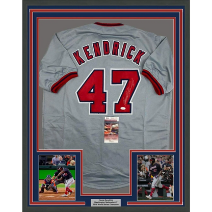 Framed Autographed Howie Kendrick 35x39 Washington Grey Baseball Jersey JSA COA | Hall of Fame Sports Memorabilia | vintageantiquesgifts.com