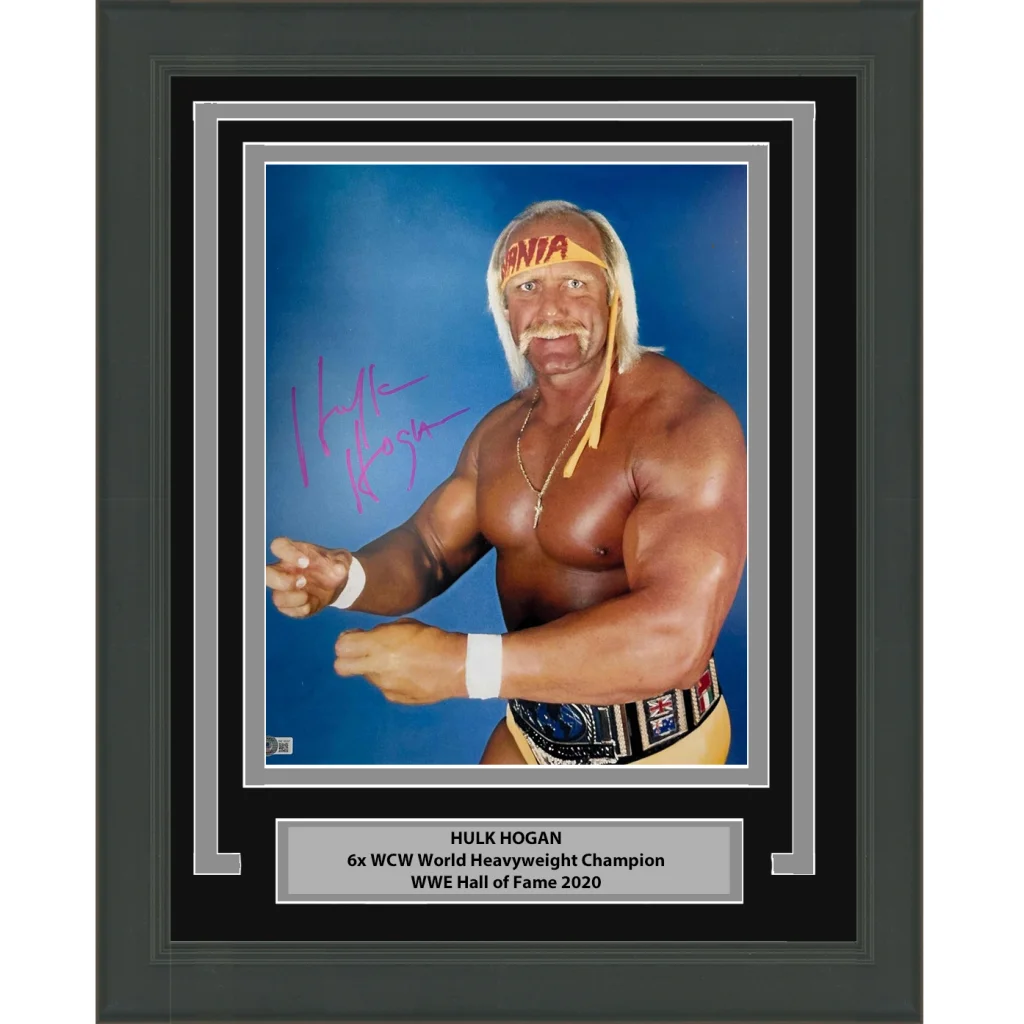 Framed signed Hulk Hogan 16x20 photo with Beckett BAS COA in black frame