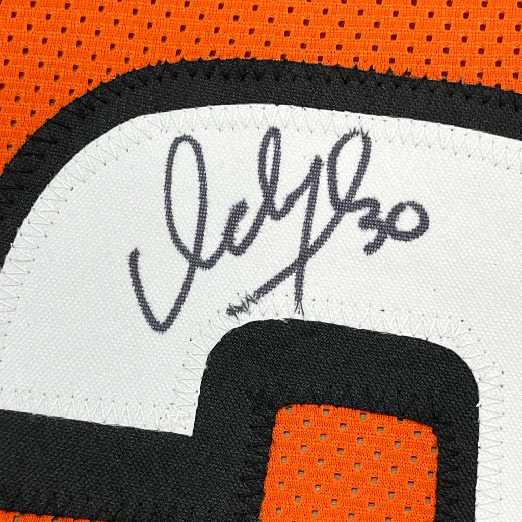 Framed Autographed Ickey Woods 35x39 Cincinnati Orange Football Jersey JSA COA | Certified Authentic Signed Memorabilia | vintageantiquesgifts.com