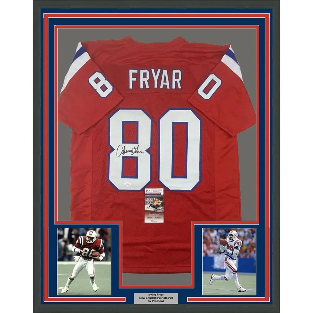 Professionally framed Irving Fryar Patriots jersey perfect for man cave display