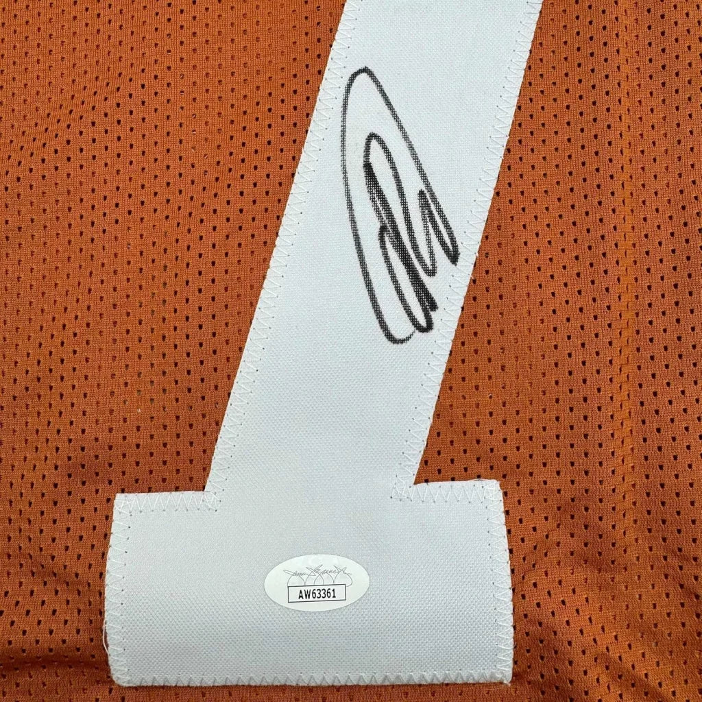 Framed Autographed Isaiah Bond 35x39 Texas Orange College Football Jersey JSA COA | Certified Authentic Signed Memorabilia | vintageantiquesgifts.com