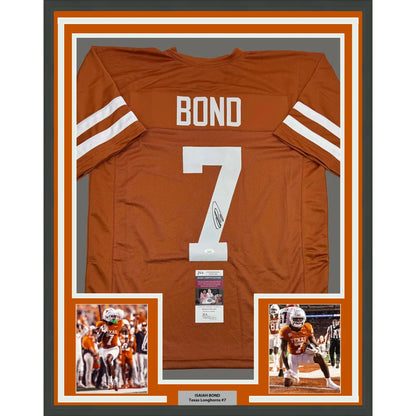 Framed Autographed Isaiah Bond 35x39 Texas Orange College Football Jersey JSA COA | Hall of Fame Sports Memorabilia | vintageantiquesgifts.com