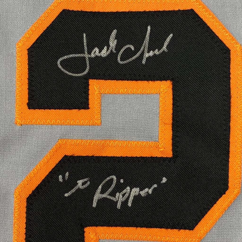 Autographed number 2 jersey patch on professionally framed San Francisco Grey baseball jersey