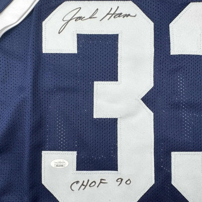 A navy blue mesh football jersey with white number 3 and autograph from Jack Ham, framed 35x39 with JSA COA