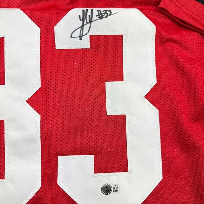 Framed Autographed Jack Sawyer 35x39 Ohio State Red College Football Jersey Beckett BAS COA | Certified Authentic Signed Memorabilia | vintageantiquesgifts.com