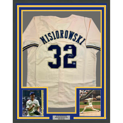 Framed Autographed Jacob Misiorowski 35x39 Milwaukee Cream Baseball Jersey JSA COA | Hall of Fame Sports Memorabilia | vintageantiquesgifts.com